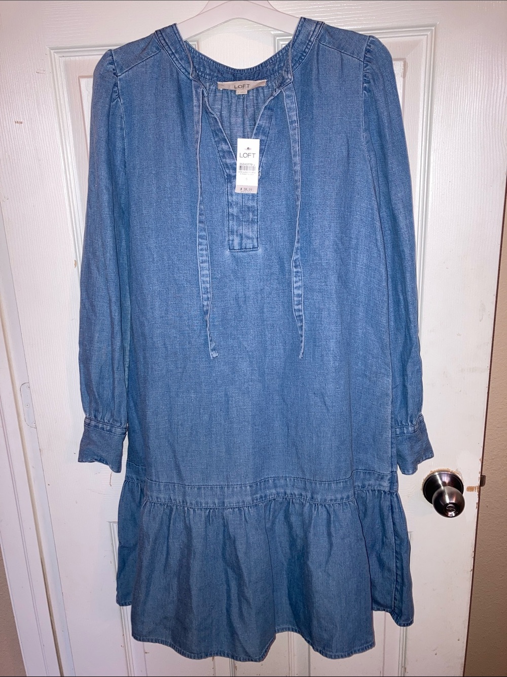 LOFT Chambray Blue Tiered Peasant Dress